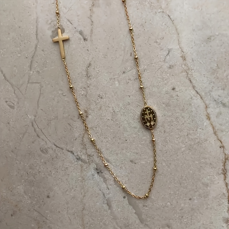 Cross Oval Pendant Stainless Steel Necklace — Easter Gift